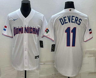 Mens Dominican Republic Baseball #11 Rafael Devers 2023 White World Baseball Classic Stitched Jerseys